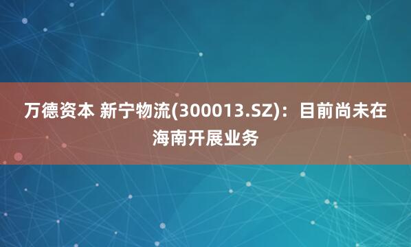 万德资本 新宁物流(300013.SZ)：目前尚未在海南开展业务